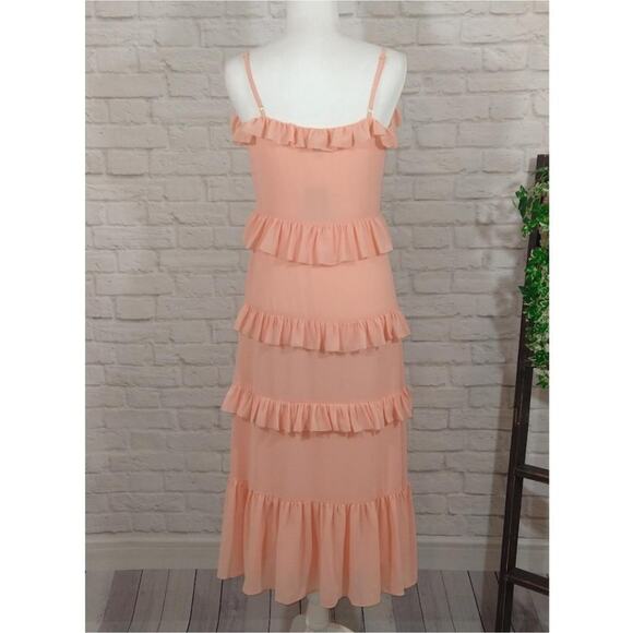 AM Michael Kors Pink Ruffled Tiered Midi Maxi Dress NWT S Coquette Feminine Cute - Picture 7 of 13